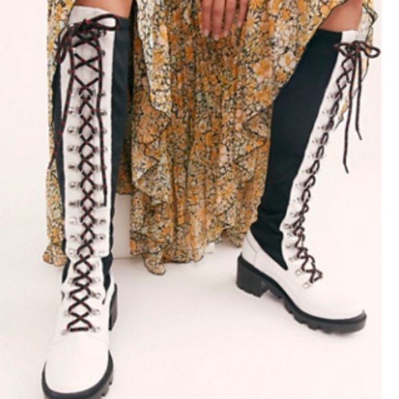 Free People Black and White Lace Up Boots Size 9 - Picture 1 of 8